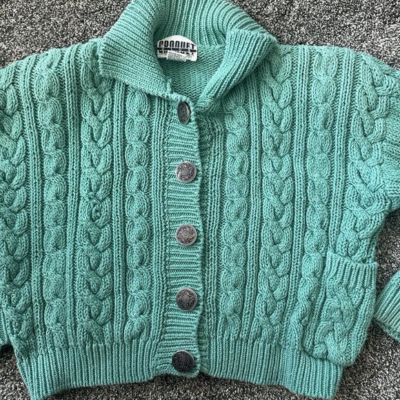 VTG Croquet Club Sweater Womens Medium Green Cable Knit Chunky Button 90s - Picture 5 of 16
